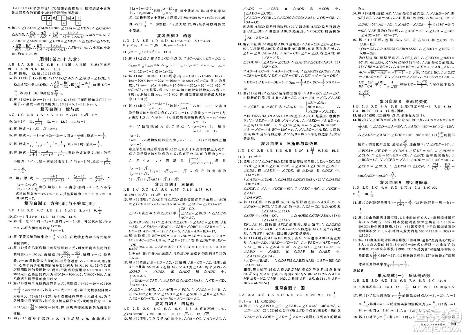 廣東經(jīng)濟出版社2025年春名校課堂九年級數(shù)學下冊人教版福建專版答案