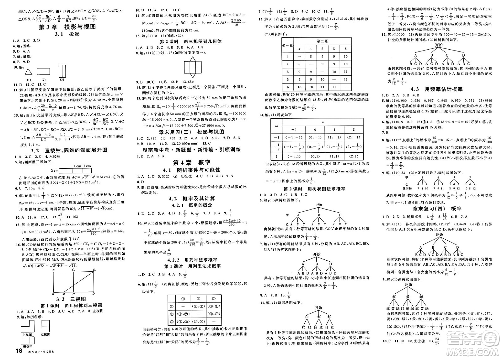 廣東經(jīng)濟(jì)出版社2025年春名校課堂九年級數(shù)學(xué)下冊湘教版湖南專版答案