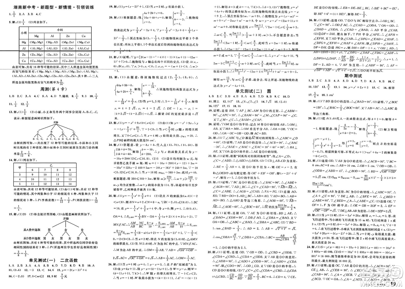 廣東經(jīng)濟(jì)出版社2025年春名校課堂九年級數(shù)學(xué)下冊湘教版湖南專版答案