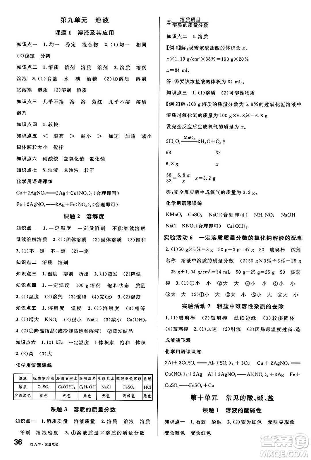廣東經(jīng)濟(jì)出版社2025年春名校課堂九年級(jí)化學(xué)下冊(cè)人教版湖北專版答案