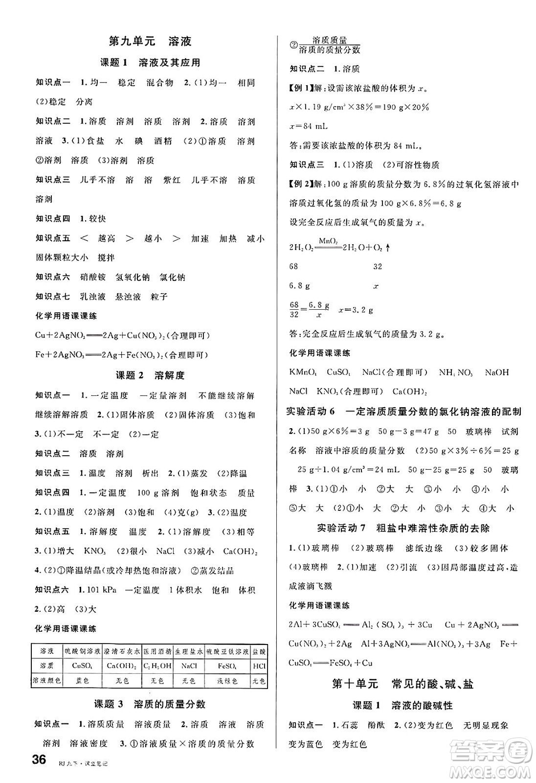 廣東經(jīng)濟出版社2025年春名校課堂九年級化學下冊人教版福建專版答案