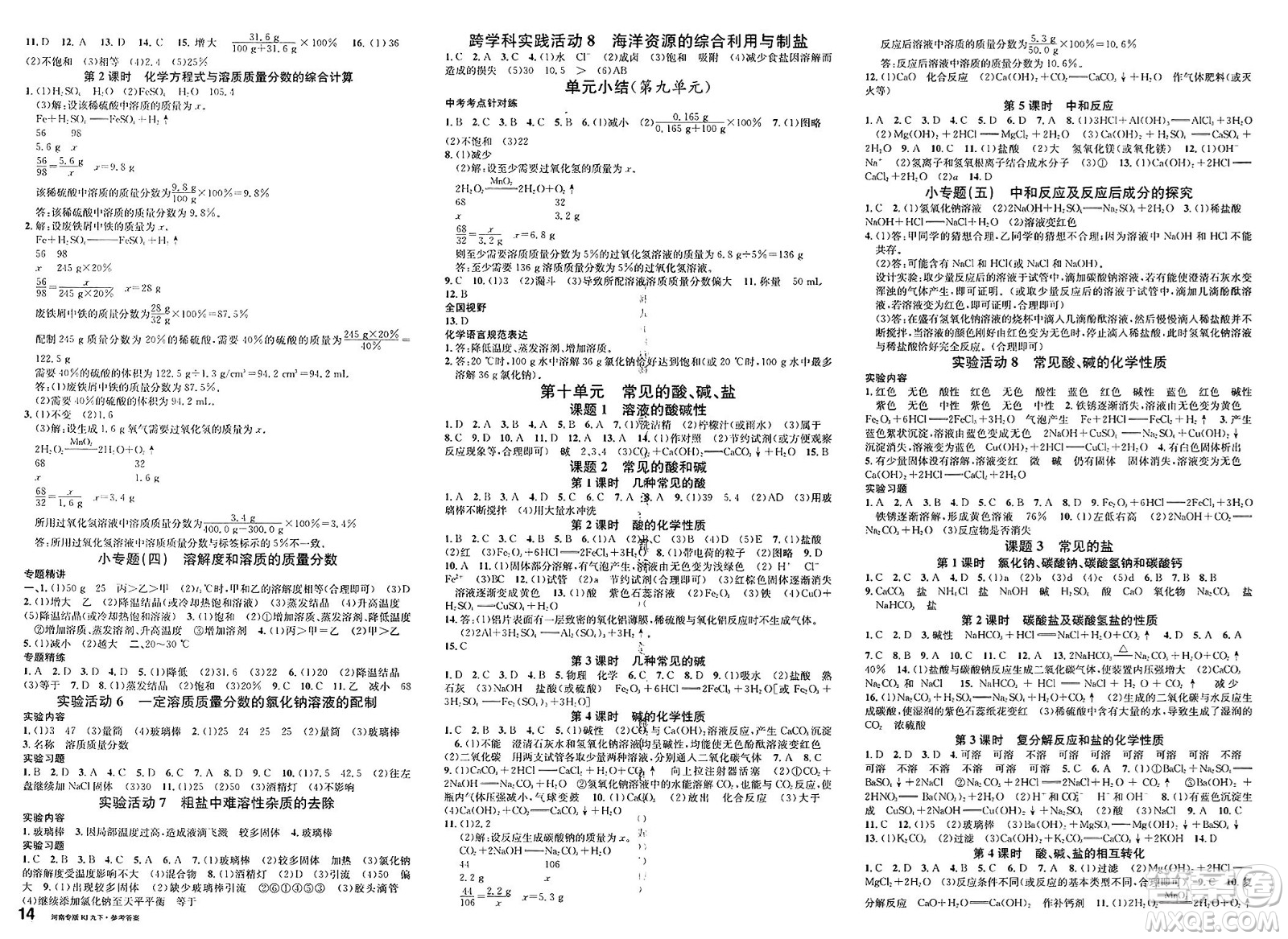 開明出版社2025年春名校課堂九年級(jí)化學(xué)下冊(cè)人教版河南專版答案