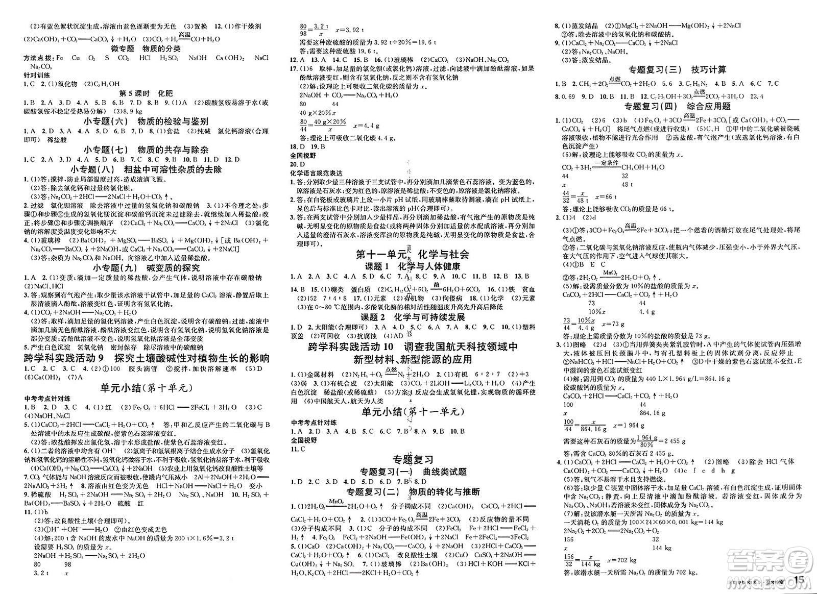 開明出版社2025年春名校課堂九年級(jí)化學(xué)下冊(cè)人教版河南專版答案