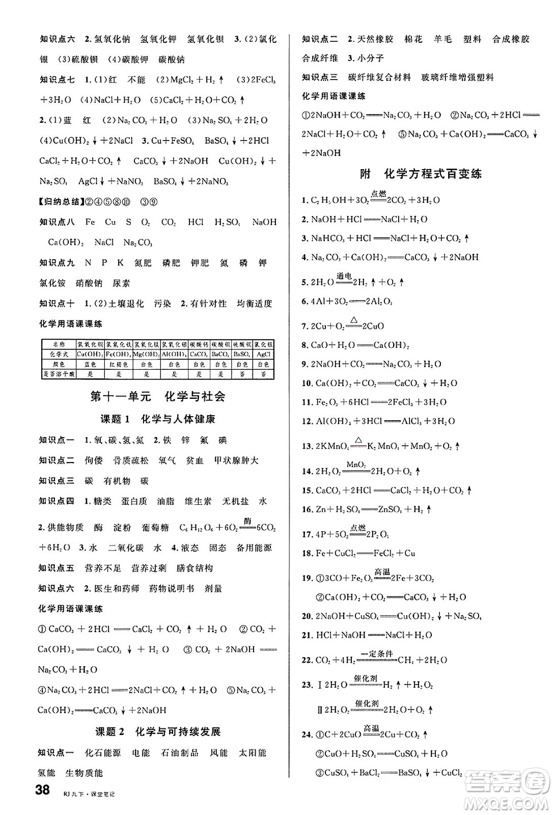 安徽師范大學出版社2025年春名校課堂九年級化學下冊人教版河北專版答案