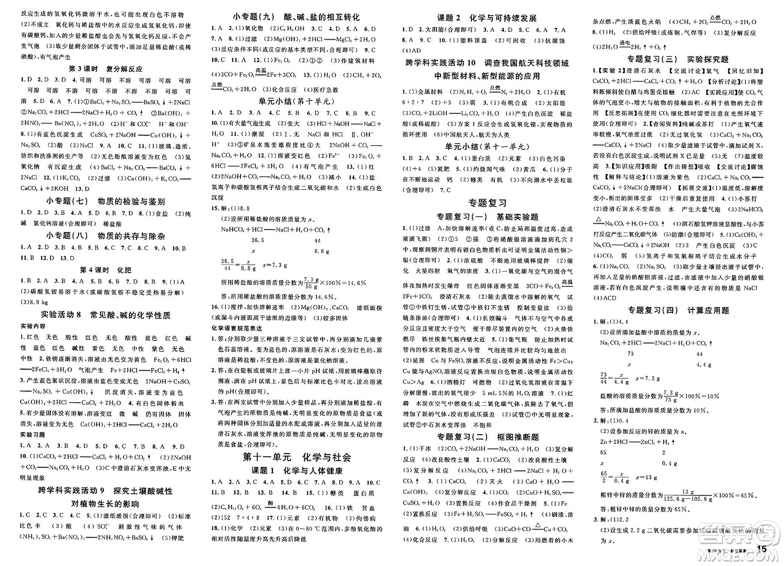 安徽師范大學出版社2025年春名校課堂九年級化學下冊人教版河北專版答案
