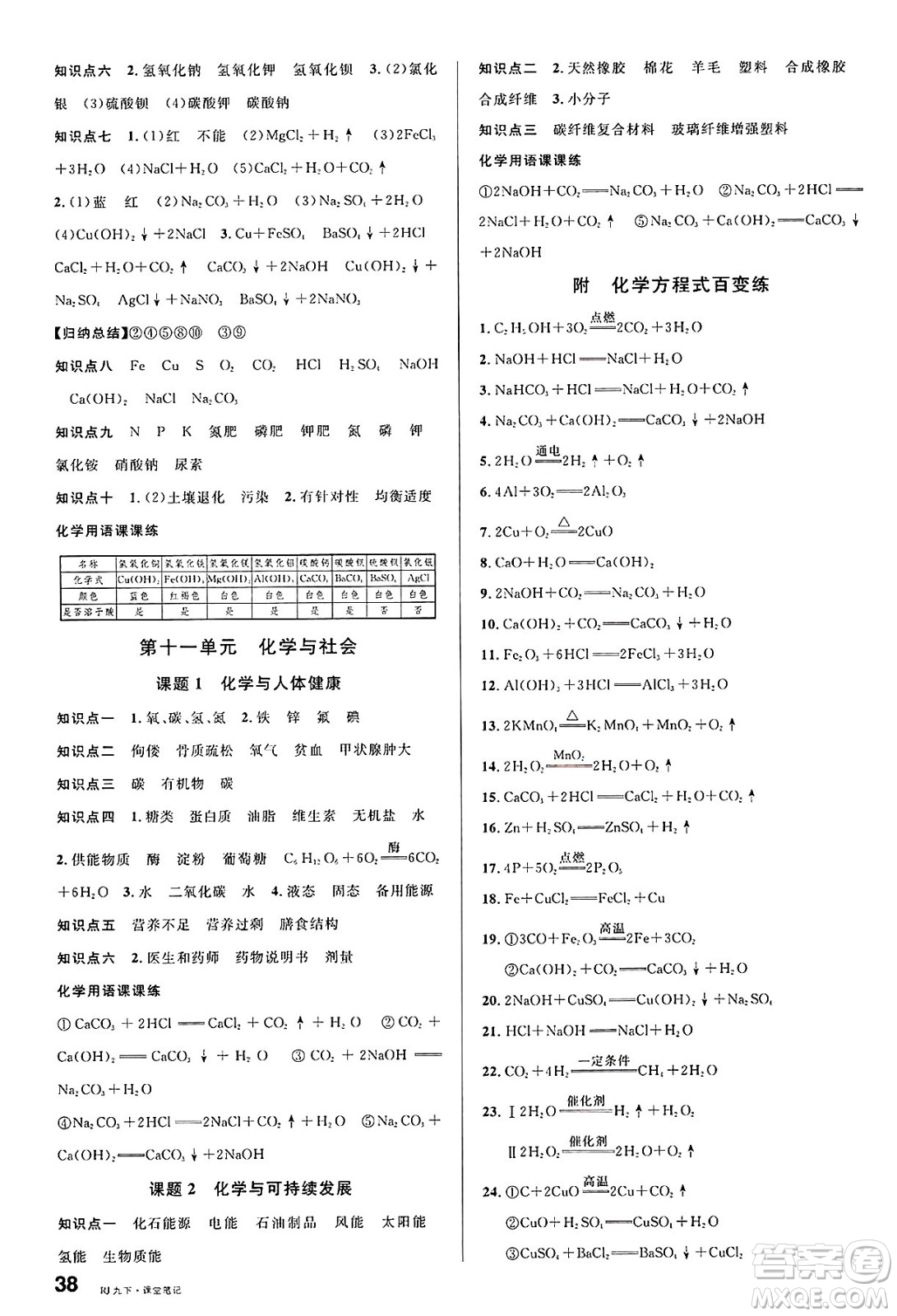 開明出版社2025年春名校課堂九年級化學(xué)下冊人教版答案