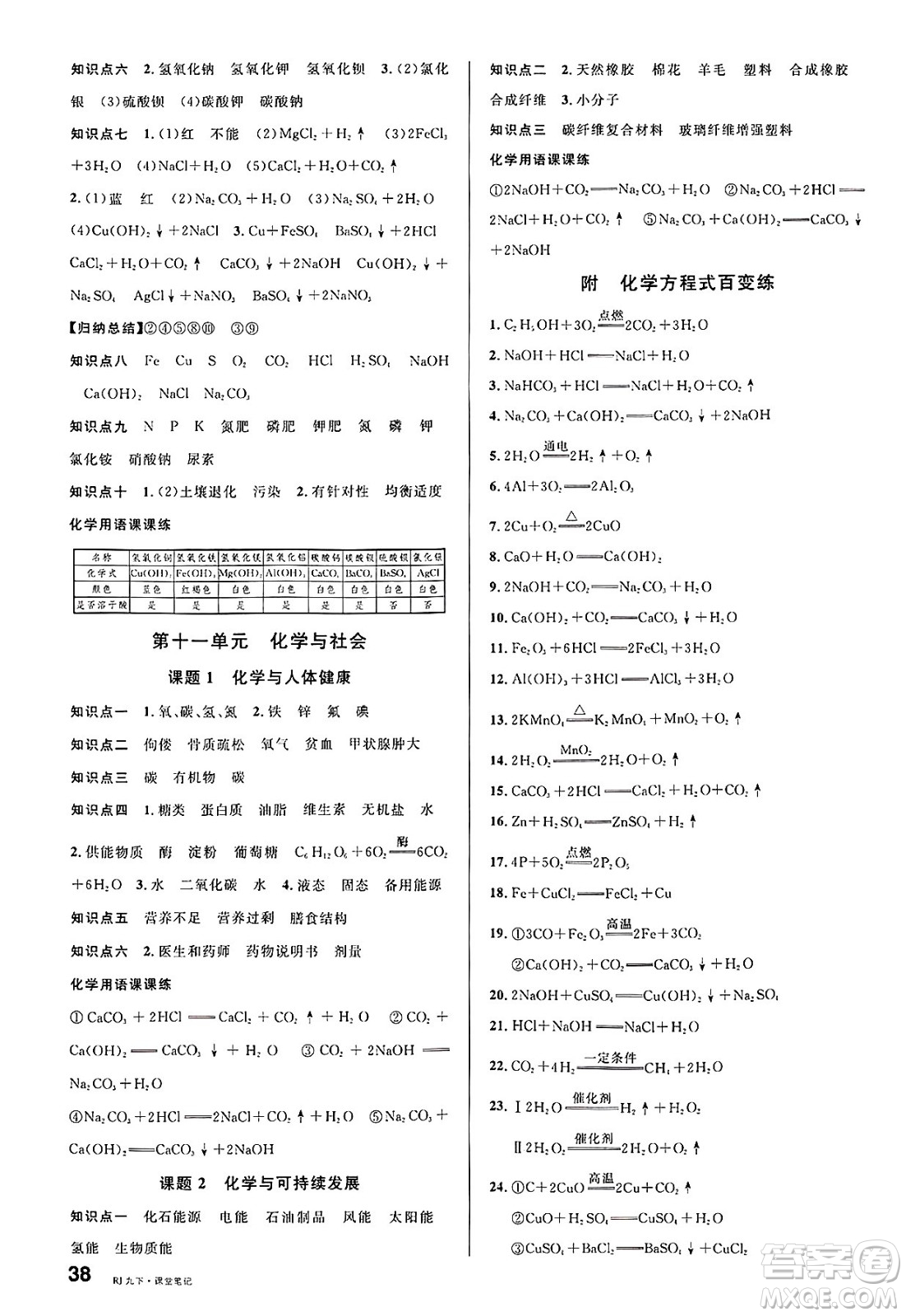 開明出版社2025年春名校課堂九年級化學(xué)下冊人教版內(nèi)蒙古專版答案