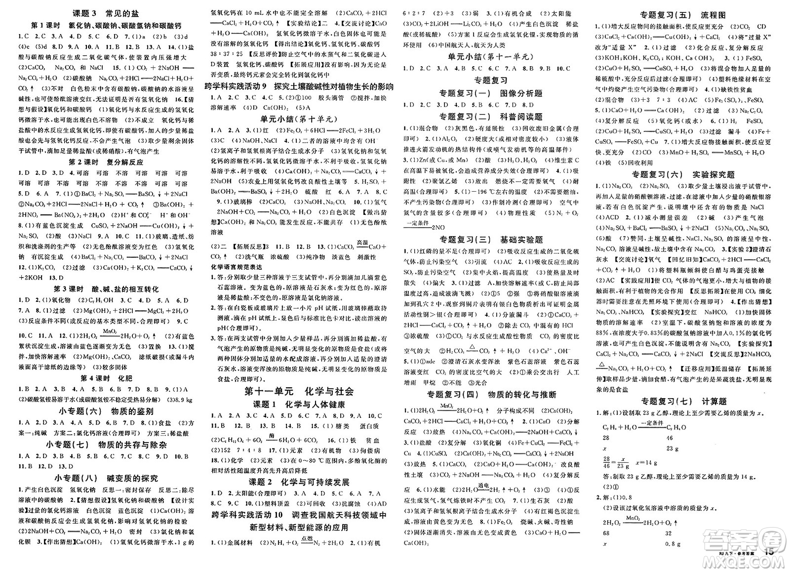 開明出版社2025年春名校課堂九年級化學(xué)下冊人教版內(nèi)蒙古專版答案