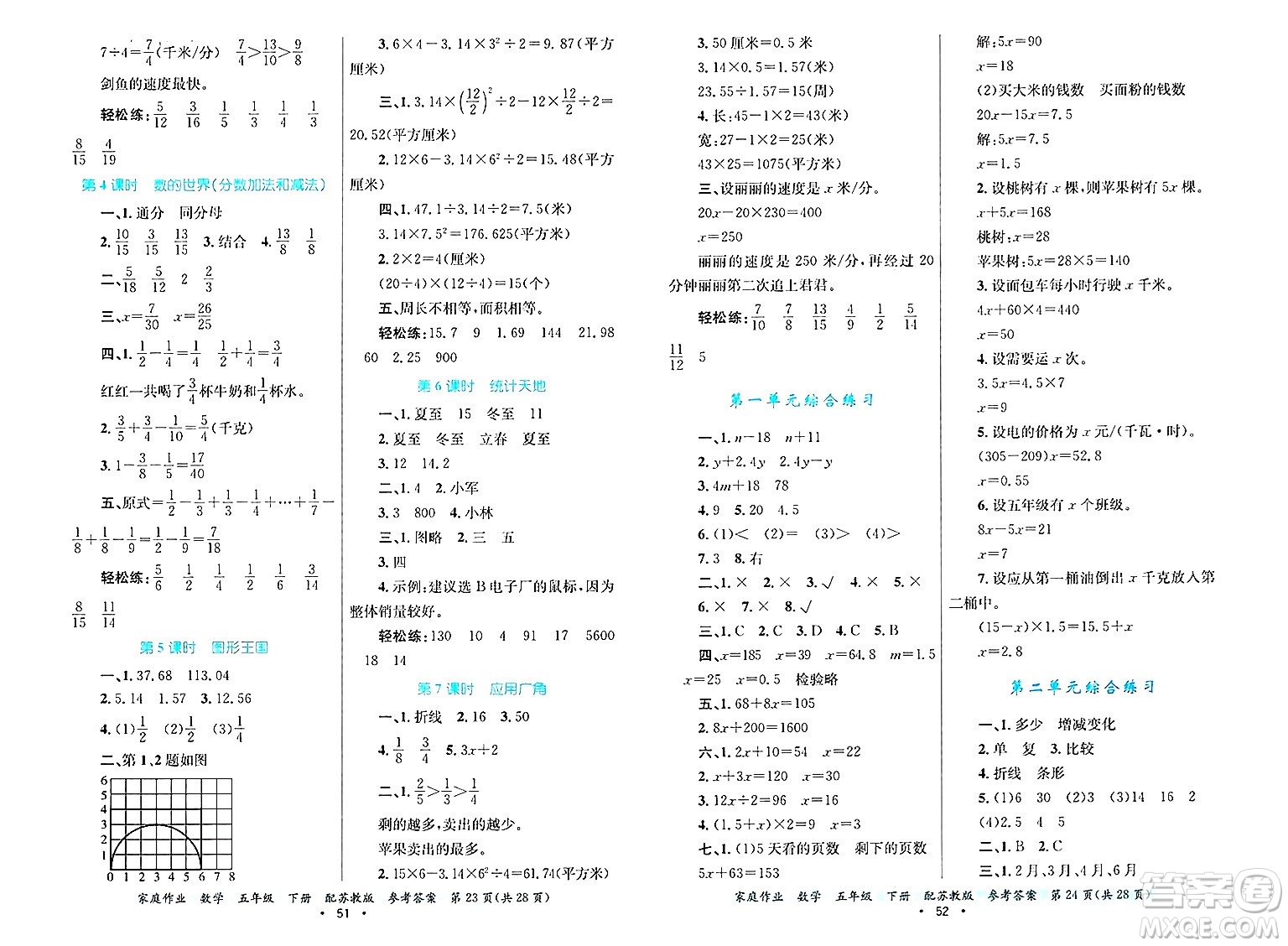 貴州教育出版社2025年春家庭作業(yè)五年級(jí)數(shù)學(xué)下冊(cè)蘇教版答案