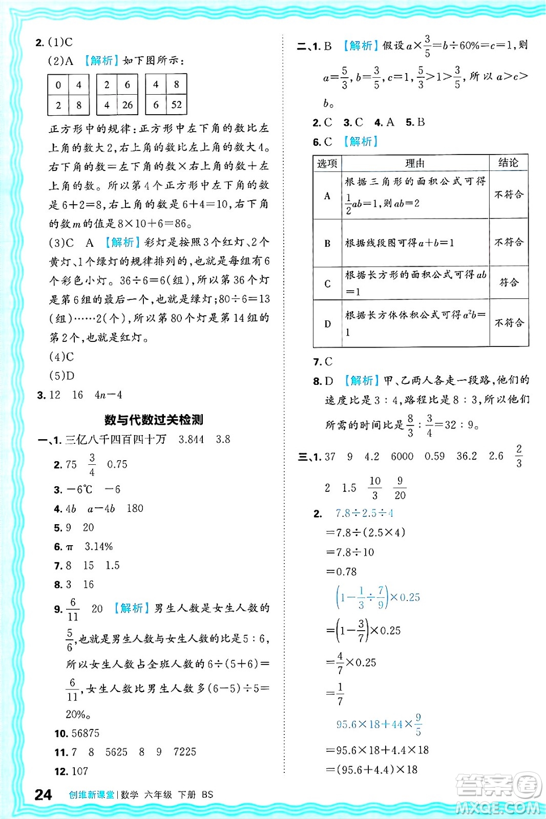 江西人民出版社2025年春王朝霞創(chuàng)維新課堂同步優(yōu)化訓(xùn)練六年級(jí)數(shù)學(xué)下冊(cè)北師大版答案
