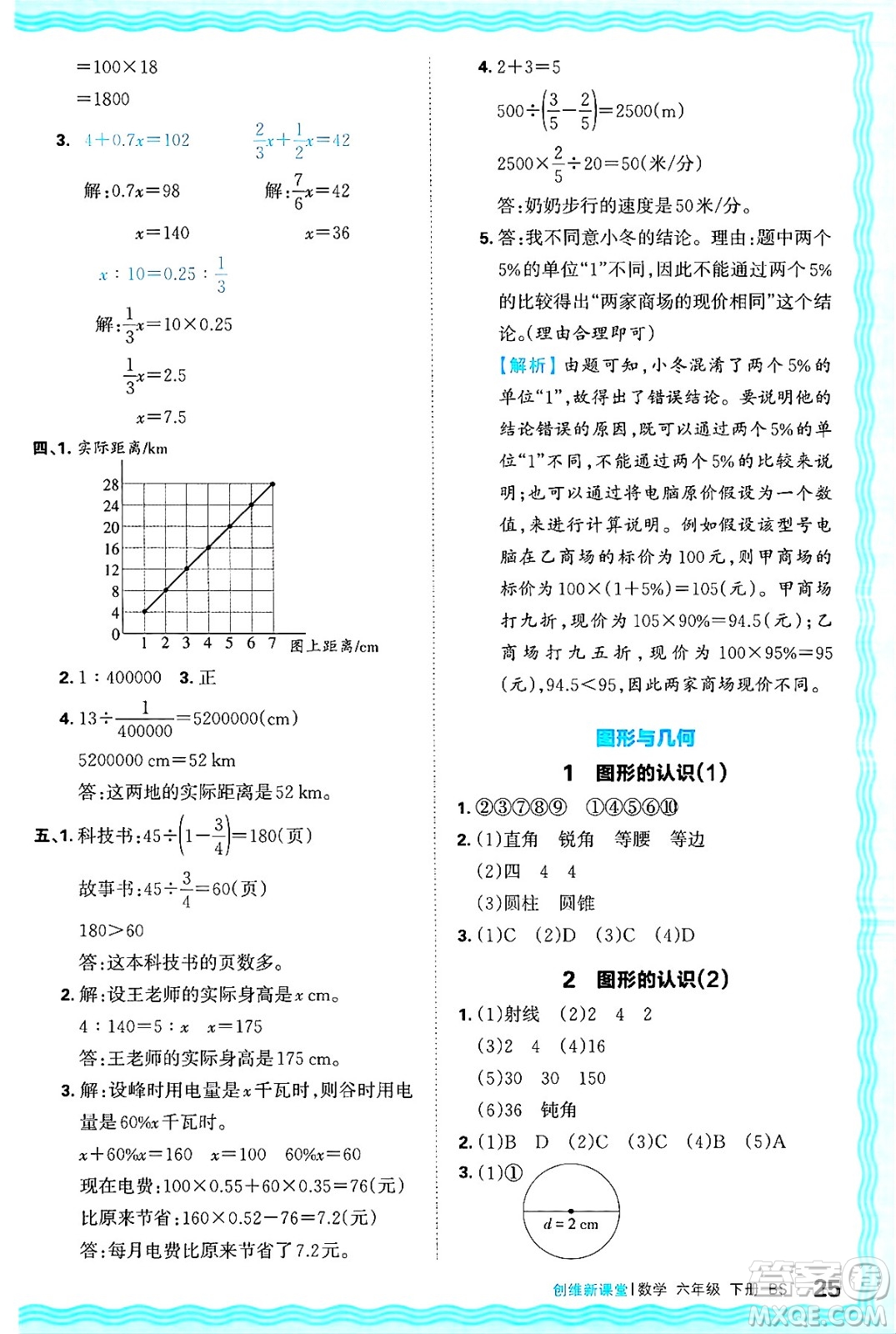 江西人民出版社2025年春王朝霞創(chuàng)維新課堂同步優(yōu)化訓(xùn)練六年級(jí)數(shù)學(xué)下冊(cè)北師大版答案
