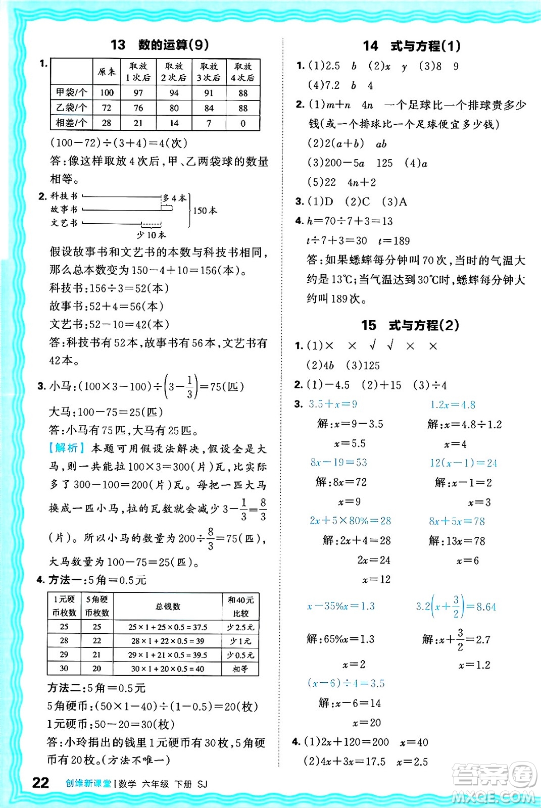 江西人民出版社2025年春王朝霞創(chuàng)維新課堂同步優(yōu)化訓(xùn)練六年級(jí)數(shù)學(xué)下冊(cè)蘇教版答案