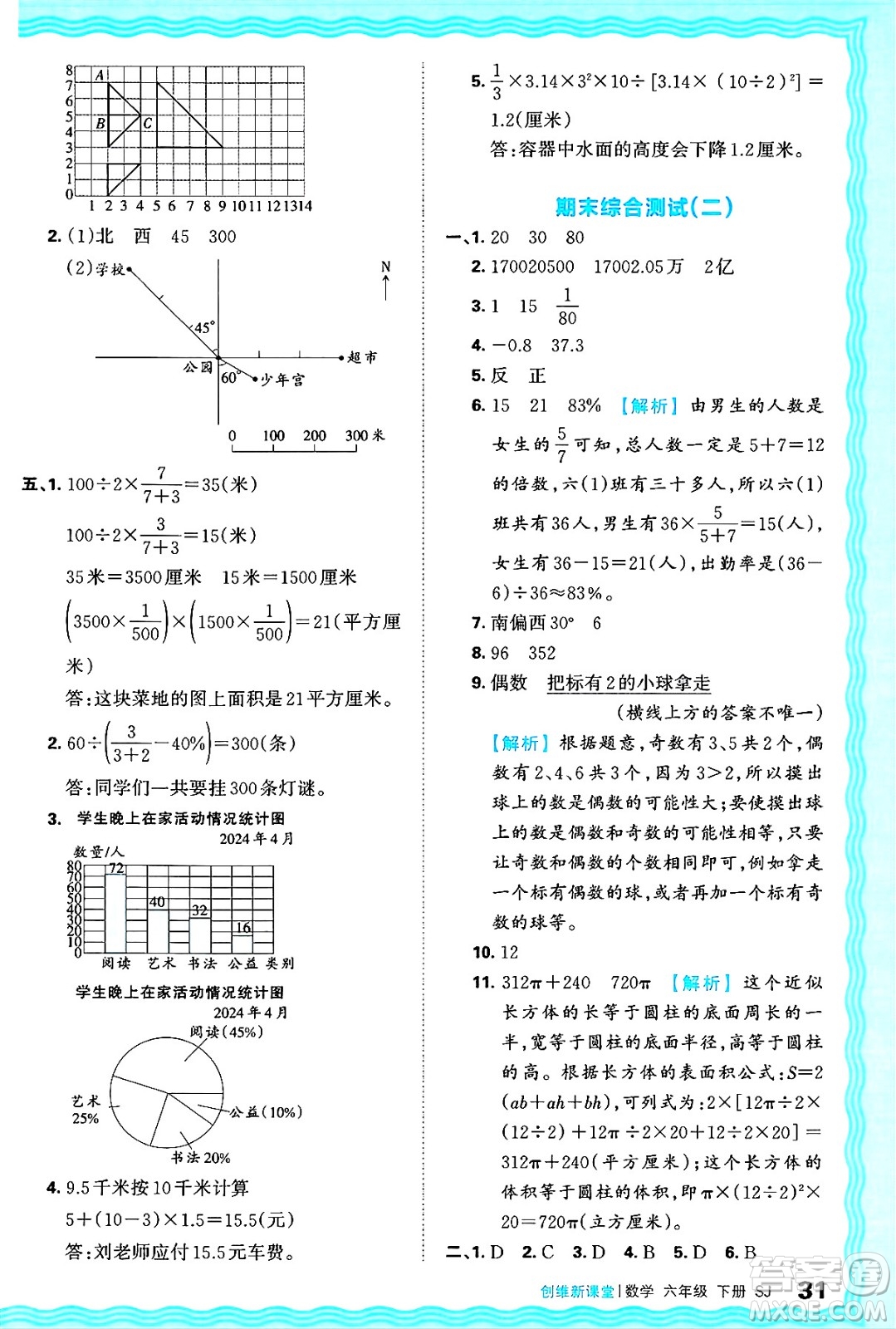 江西人民出版社2025年春王朝霞創(chuàng)維新課堂同步優(yōu)化訓(xùn)練六年級(jí)數(shù)學(xué)下冊(cè)蘇教版答案