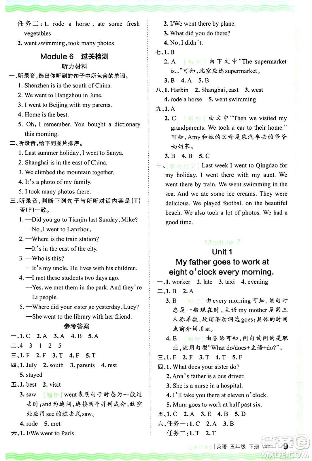 江西人民出版社2025年春王朝霞創(chuàng)維新課堂同步優(yōu)化訓練五年級英語下冊外研版答案