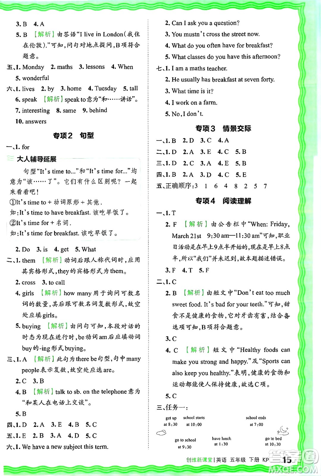 江西人民出版社2025年春王朝霞創(chuàng)維新課堂同步優(yōu)化訓(xùn)練五年級英語下冊科普版答案