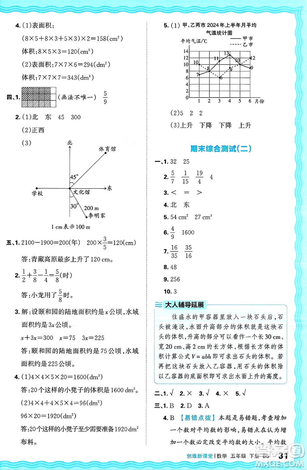 江西人民出版社2025年春王朝霞創(chuàng)維新課堂同步優(yōu)化訓(xùn)練五年級(jí)數(shù)學(xué)下冊(cè)北師大版答案