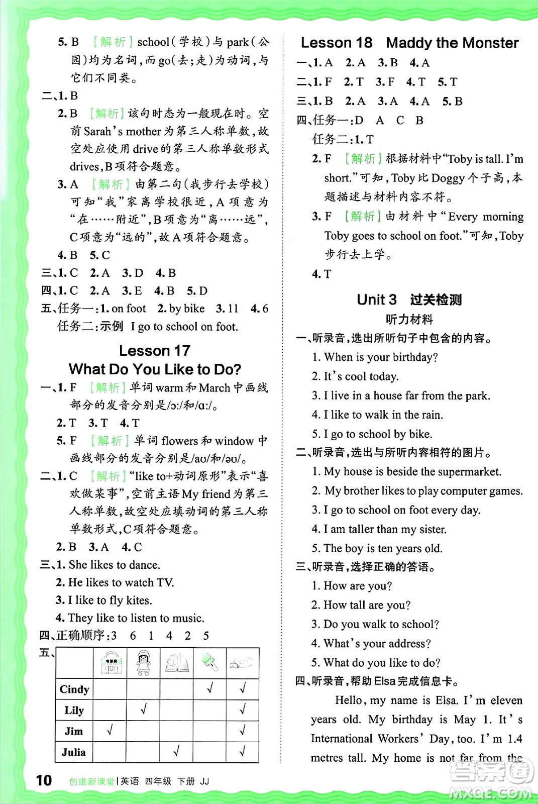 江西人民出版社2025年春王朝霞創(chuàng)維新課堂同步優(yōu)化訓(xùn)練四年級(jí)英語(yǔ)下冊(cè)冀教版答案