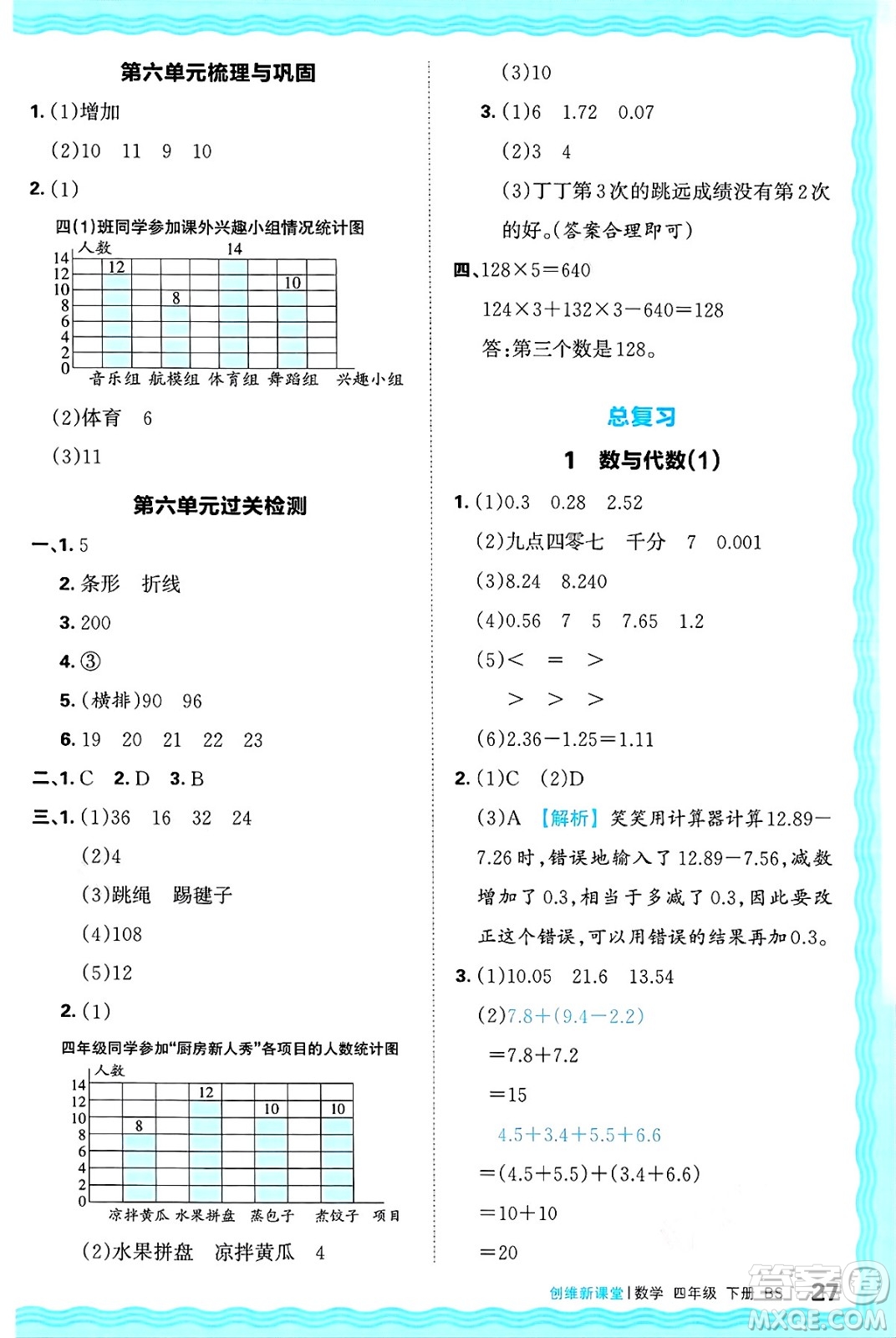 江西人民出版社2025年春王朝霞創(chuàng)維新課堂同步優(yōu)化訓練四年級數(shù)學下冊北師大版答案
