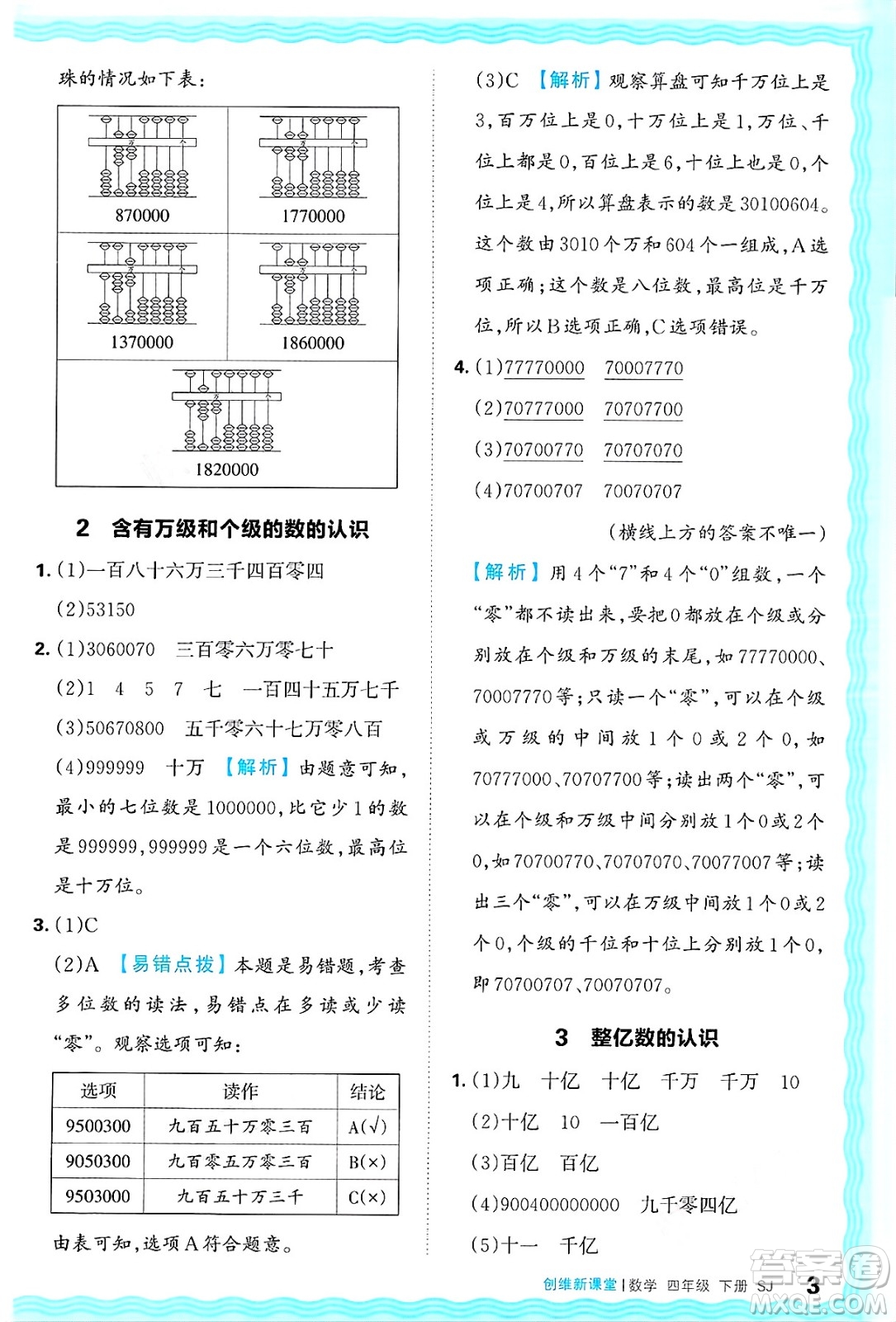 江西人民出版社2025年春王朝霞創(chuàng)維新課堂同步優(yōu)化訓(xùn)練四年級(jí)數(shù)學(xué)下冊(cè)蘇教版答案