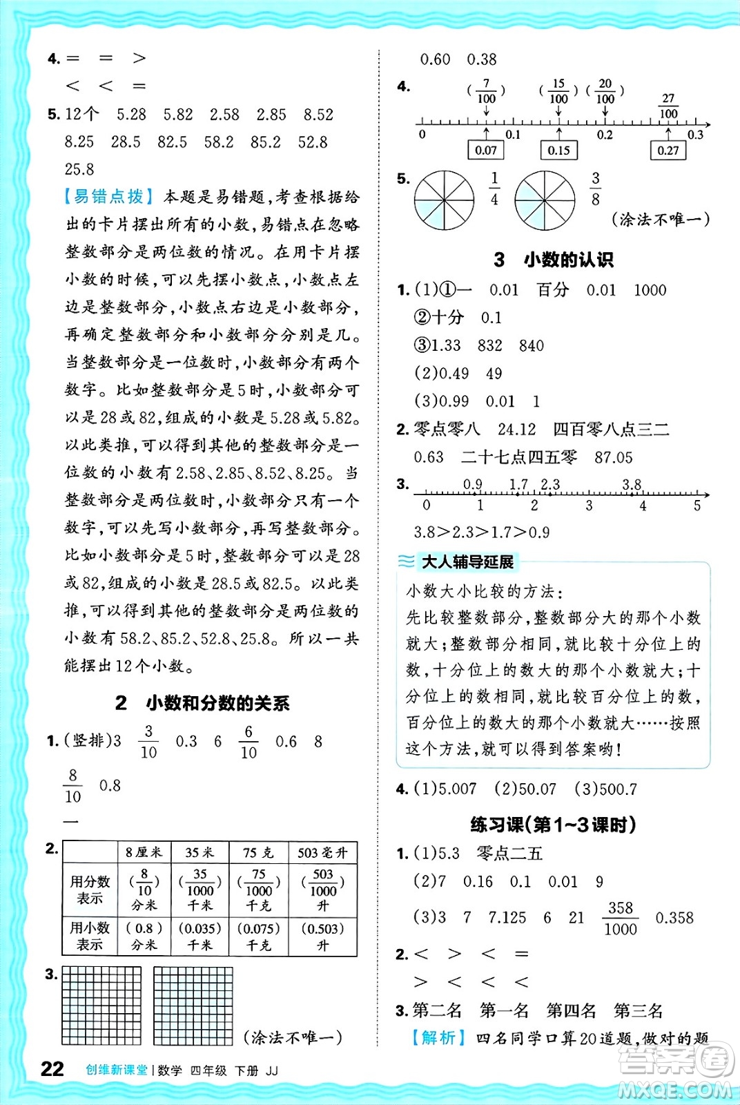 江西人民出版社2025年春王朝霞創(chuàng)維新課堂同步優(yōu)化訓練四年級數(shù)學下冊冀教版答案