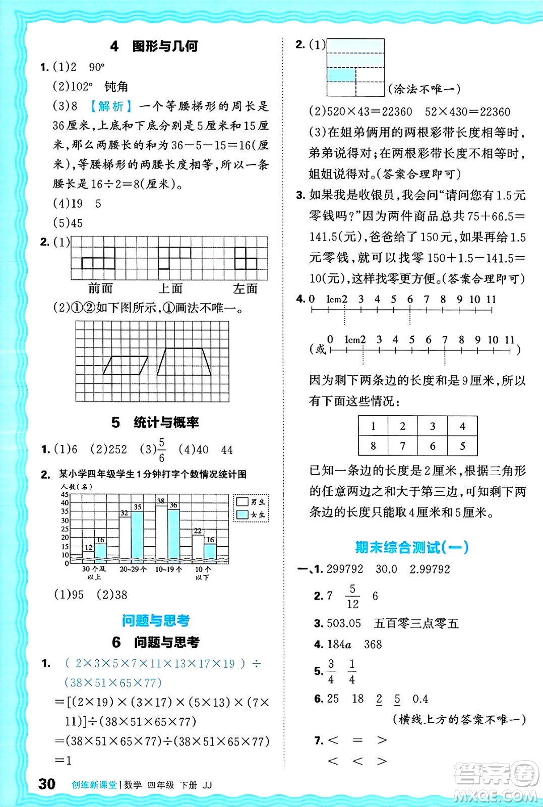 江西人民出版社2025年春王朝霞創(chuàng)維新課堂同步優(yōu)化訓練四年級數(shù)學下冊冀教版答案