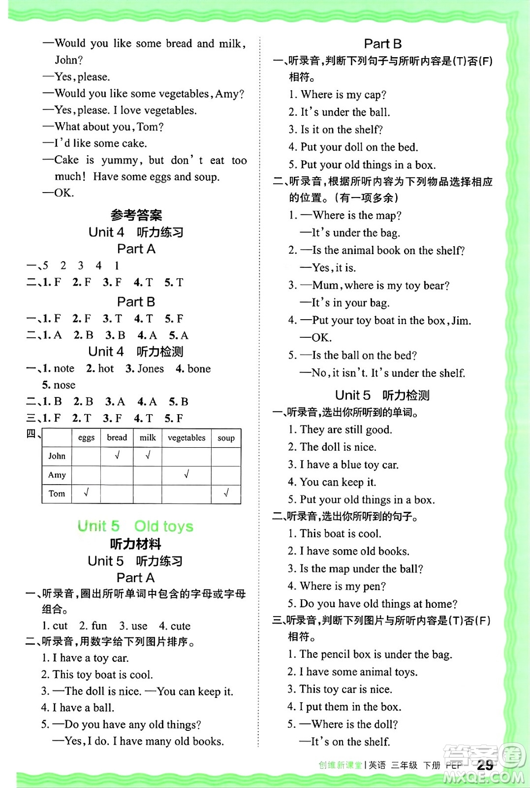 江西人民出版社2025年春王朝霞創(chuàng)維新課堂同步優(yōu)化訓(xùn)練三年級(jí)英語(yǔ)下冊(cè)人教PEP版答案