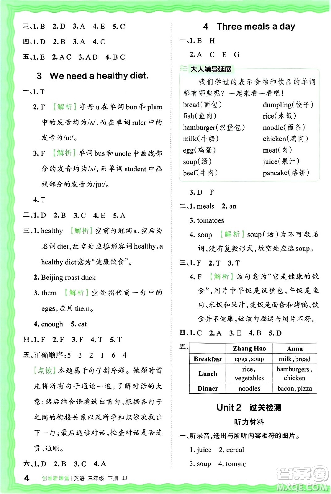 江西人民出版社2025年春王朝霞創(chuàng)維新課堂同步優(yōu)化訓練三年級英語下冊冀教版答案