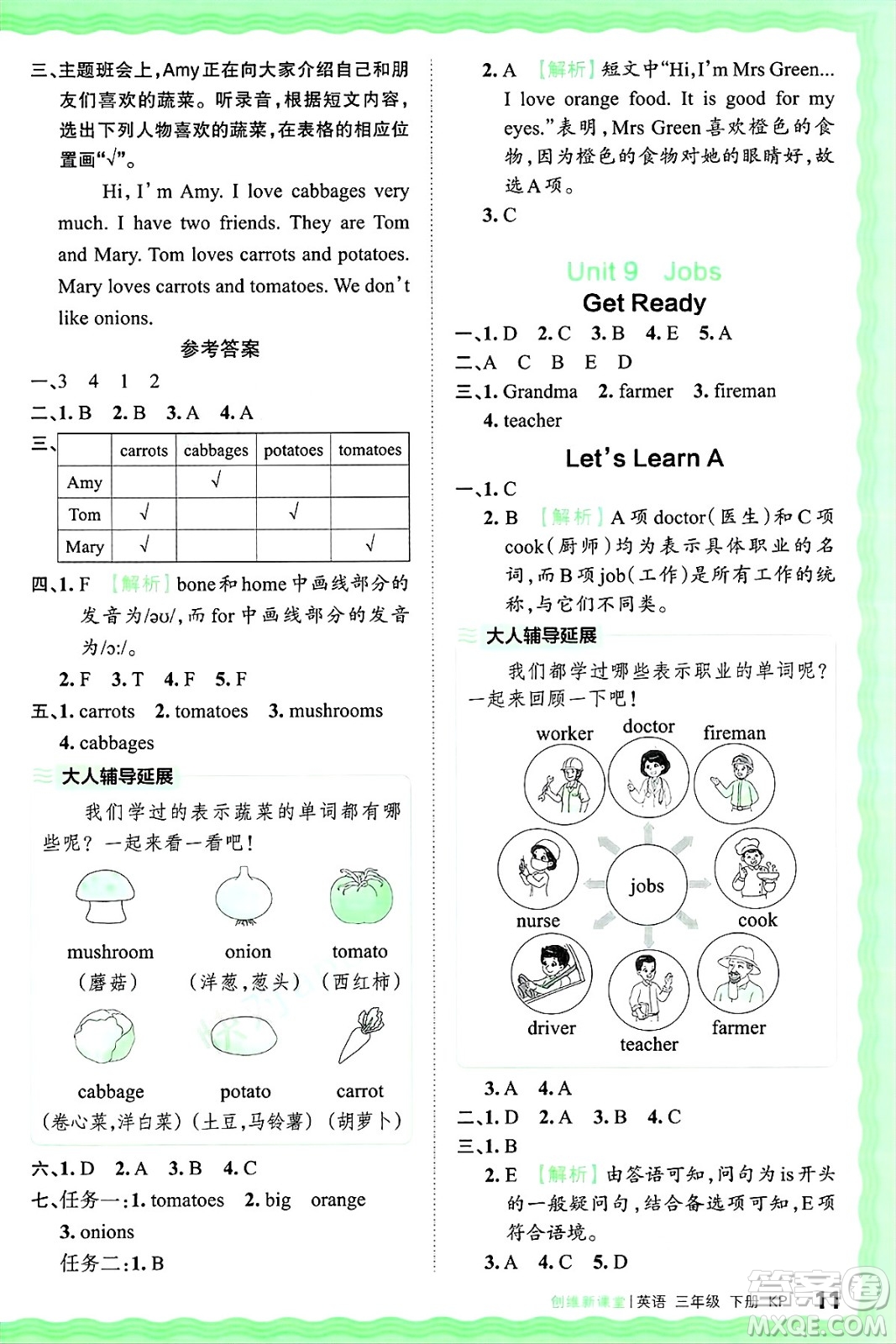 江西人民出版社2025年春王朝霞創(chuàng)維新課堂同步優(yōu)化訓(xùn)練三年級(jí)英語(yǔ)下冊(cè)科普版答案