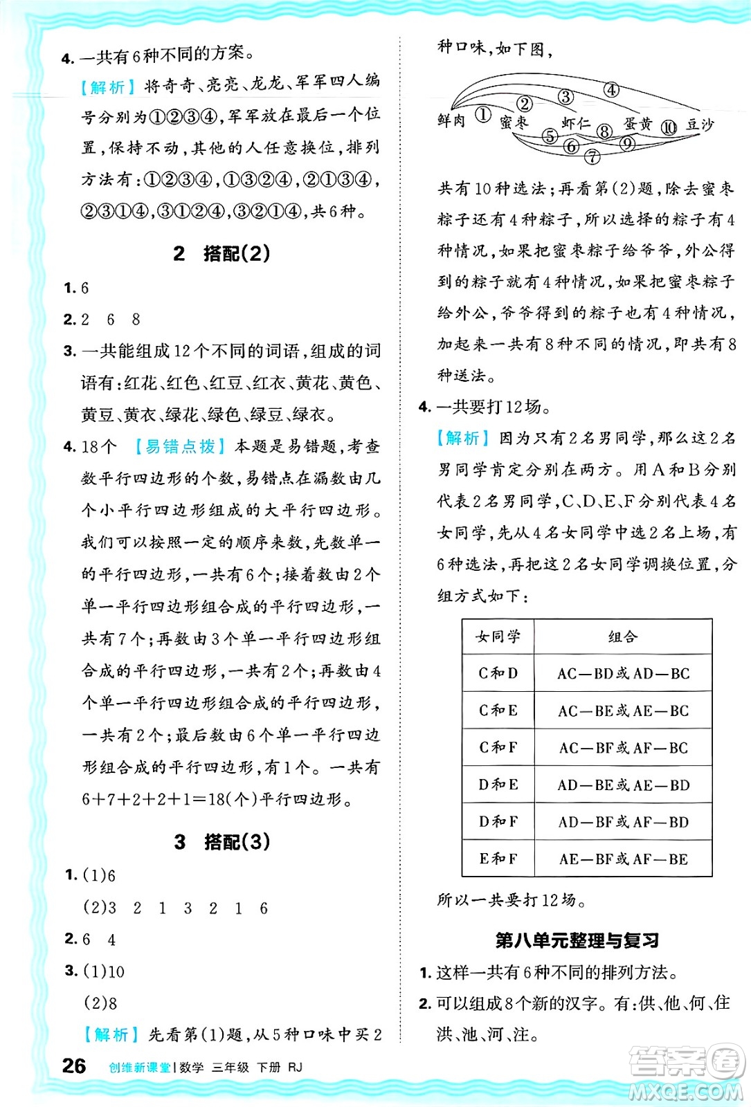 江西人民出版社2025年春王朝霞創(chuàng)維新課堂同步優(yōu)化訓(xùn)練三年級數(shù)學(xué)下冊人教版答案