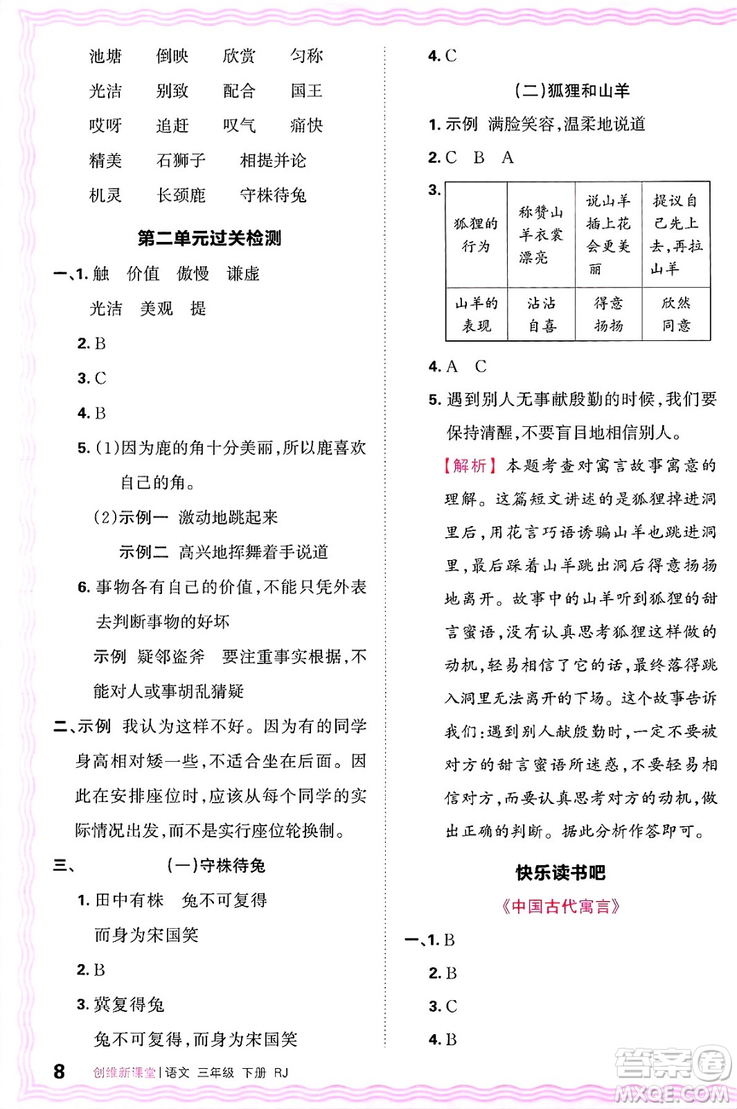 江西人民出版社2025年春王朝霞創(chuàng)維新課堂同步優(yōu)化訓(xùn)練三年級(jí)語(yǔ)文下冊(cè)人教版答案