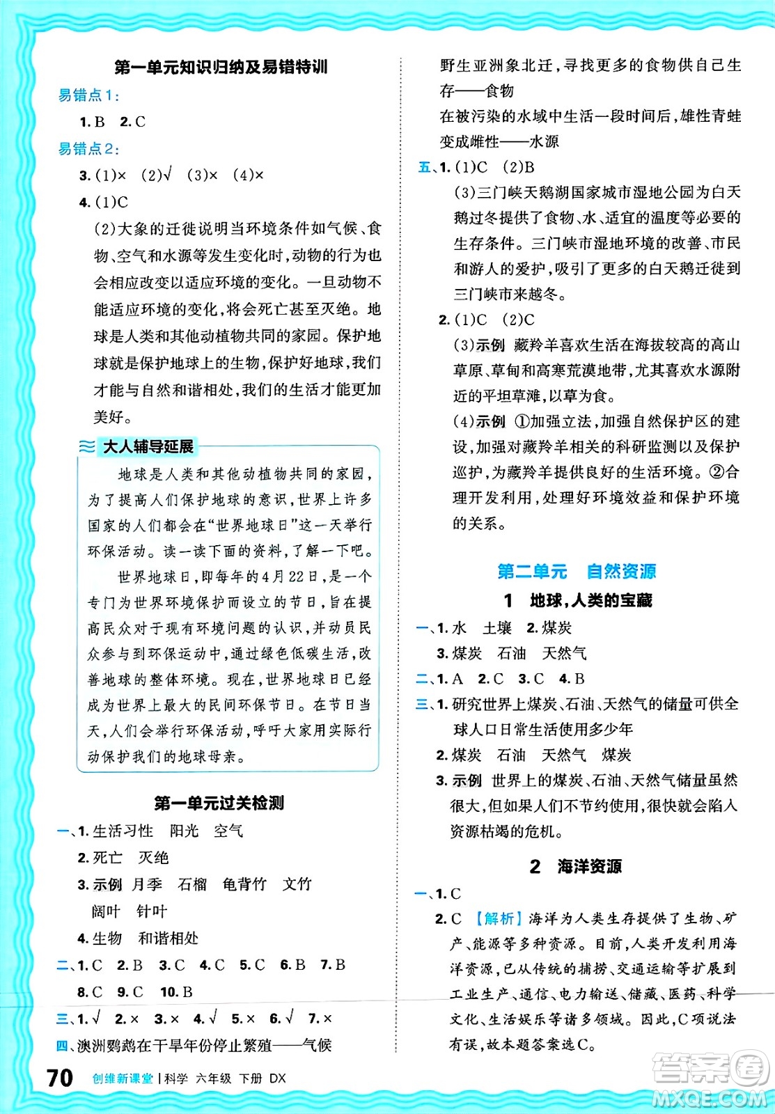 江西人民出版社2025年春王朝霞創(chuàng)維新課堂同步優(yōu)化訓練六年級科學下冊大象版答案