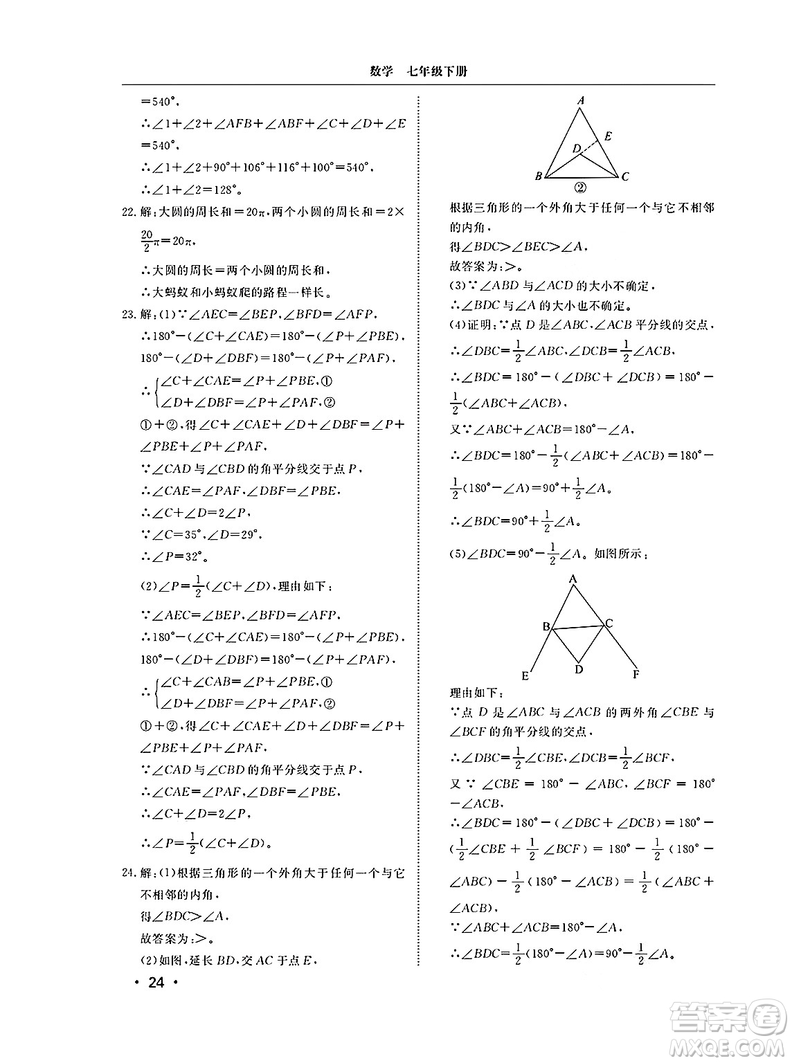 山東人民出版社2025年春初中卷行知天下七年級數(shù)學(xué)下冊青島版答案
