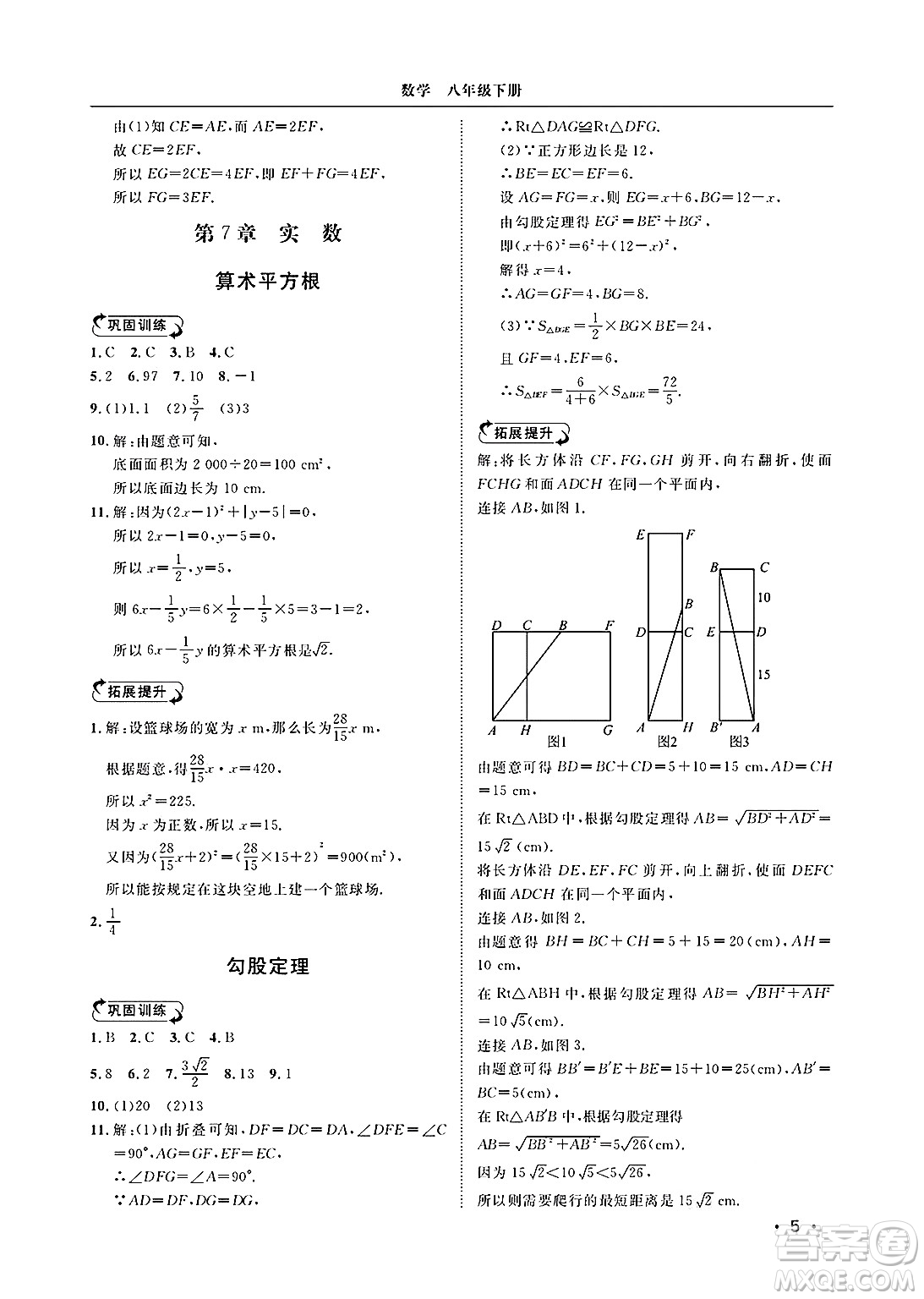 山東人民出版社2025年春初中卷行知天下八年級數(shù)學(xué)下冊青島版答案
