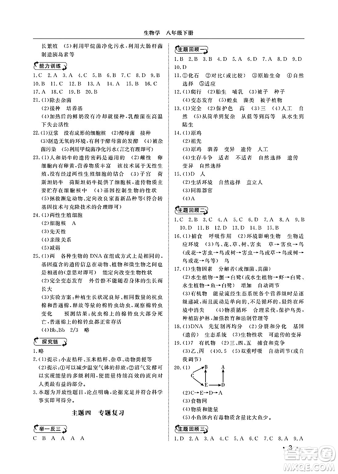 山東人民出版社2025年春初中卷行知天下八年級(jí)生物下冊濟(jì)南版答案