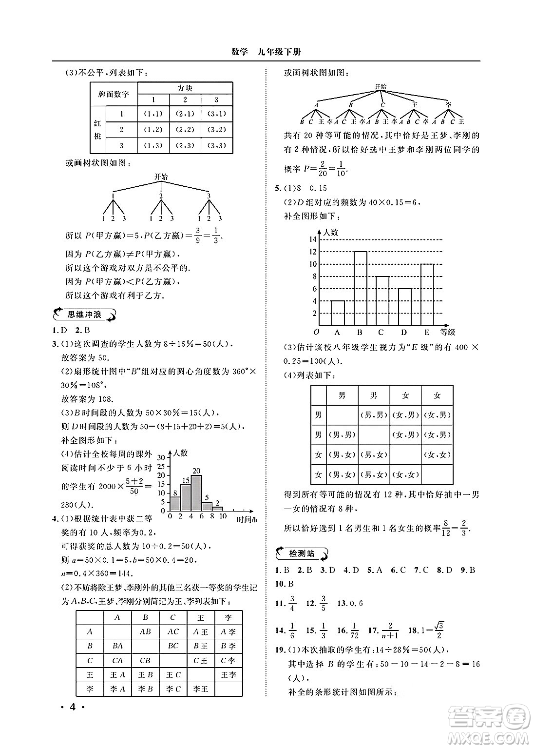 山東人民出版社2025年春初中卷行知天下九年級數(shù)學下冊青島版答案