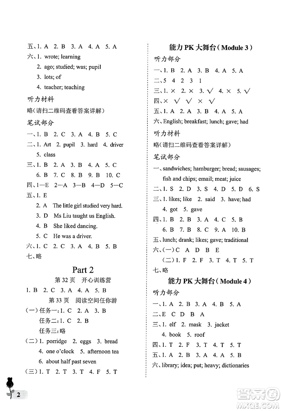 中國(guó)石油大學(xué)出版社2025年春初中卷行知天下五年級(jí)英語(yǔ)下冊(cè)通用版答案