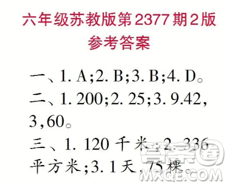 2025小學(xué)生數(shù)學(xué)報(bào)六年級(jí)第2377期答案
