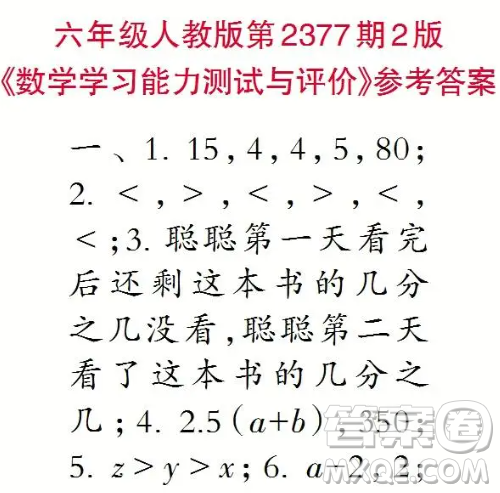 2025小學(xué)生數(shù)學(xué)報(bào)六年級(jí)第2377期答案