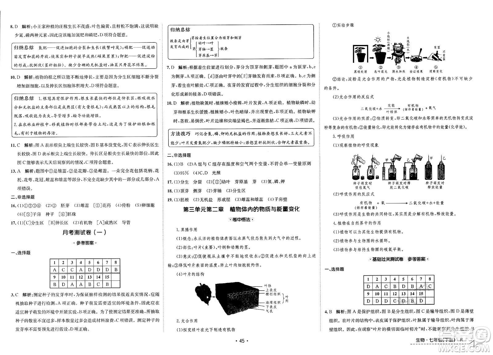 江西高校出版社2025年春卷霸初中同步測(cè)試卷七年級(jí)生物下冊(cè)人教版答案