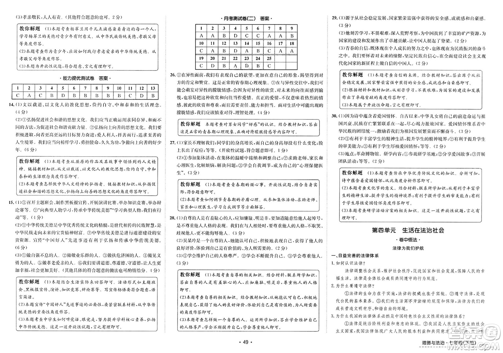 江西高校出版社2025年春卷霸初中同步測(cè)試卷七年級(jí)道德與法治下冊(cè)通用版答案