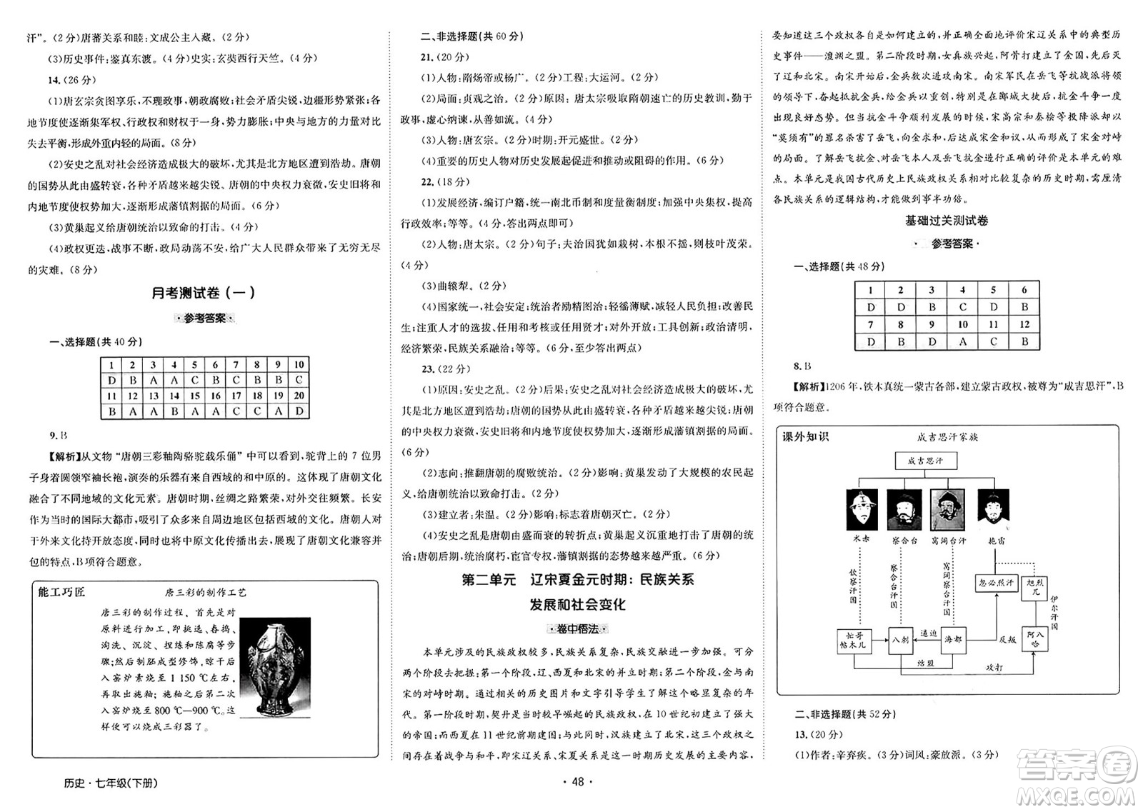 江西高校出版社2025年春卷霸初中同步測試卷七年級歷史下冊通用版答案