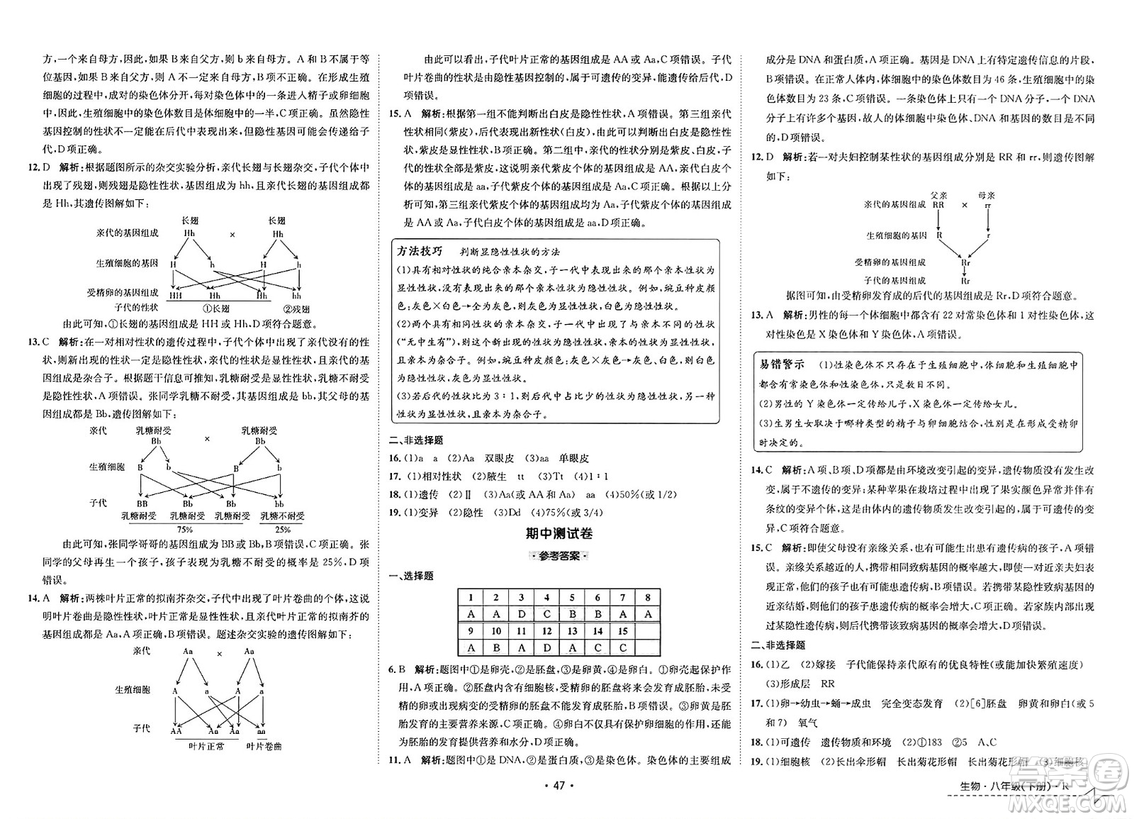 江西高校出版社2025年春卷霸初中同步測試卷八年級生物下冊人教版答案