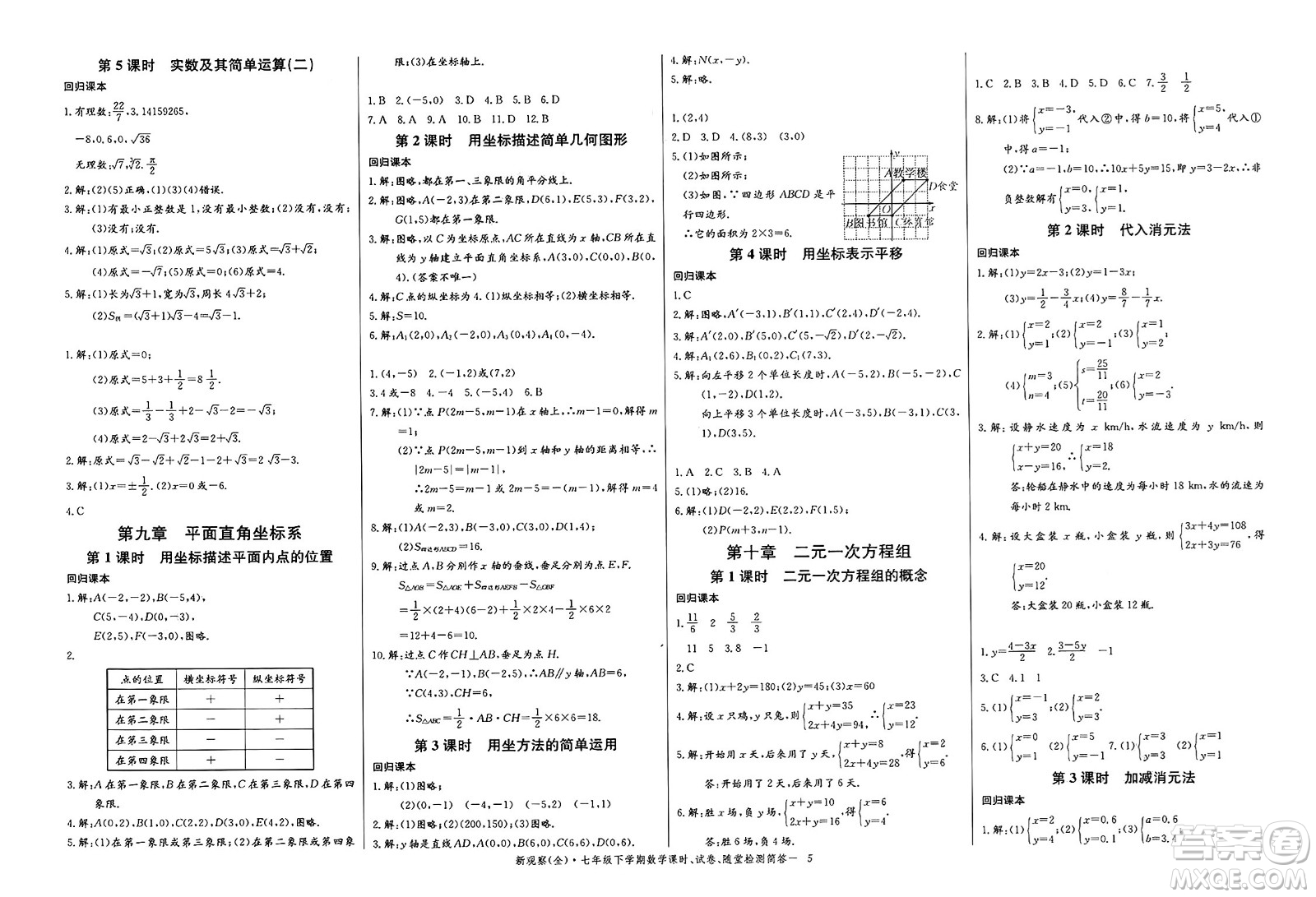 長江少年兒童出版社2025年春思維新觀察七年級數(shù)學(xué)下冊人教版答案