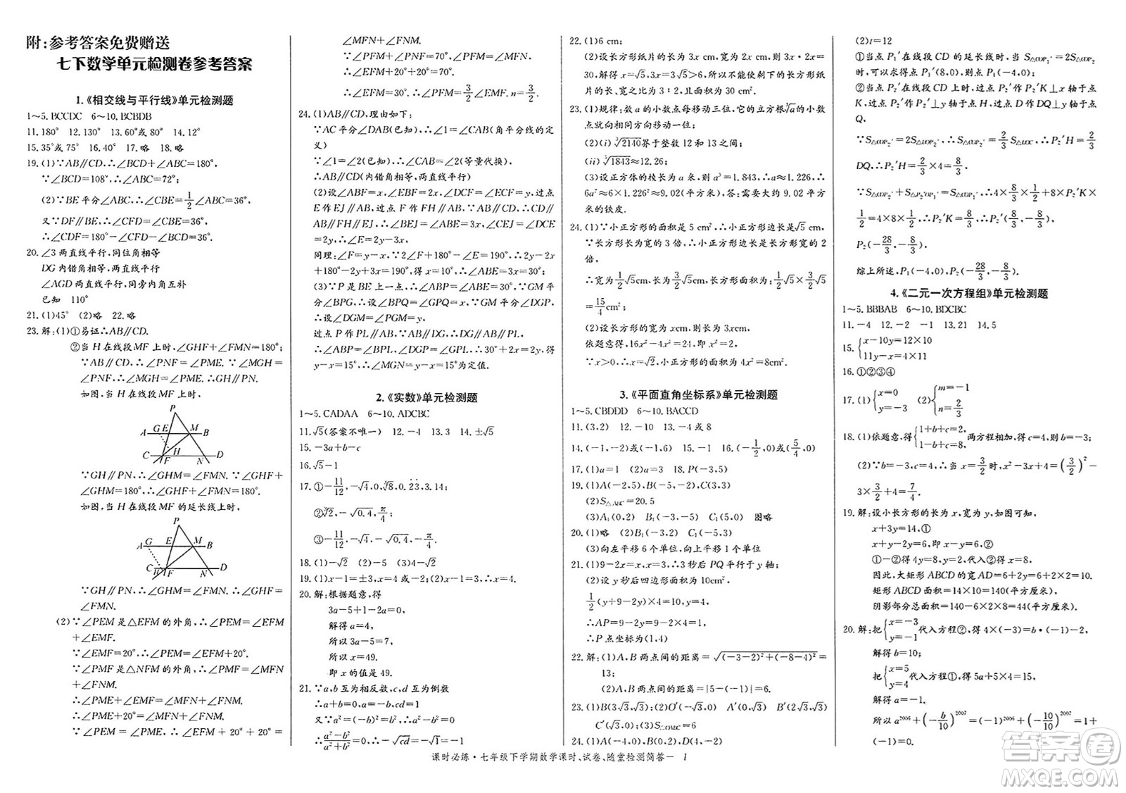 長(zhǎng)江少年兒童出版社2025年春思維新觀察課時(shí)必練七年級(jí)數(shù)學(xué)下冊(cè)通用版答案
