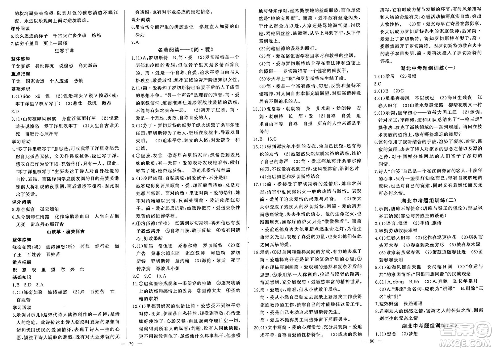 長江少年兒童出版社2025年春思維新觀察九年級語文下冊人教版答案