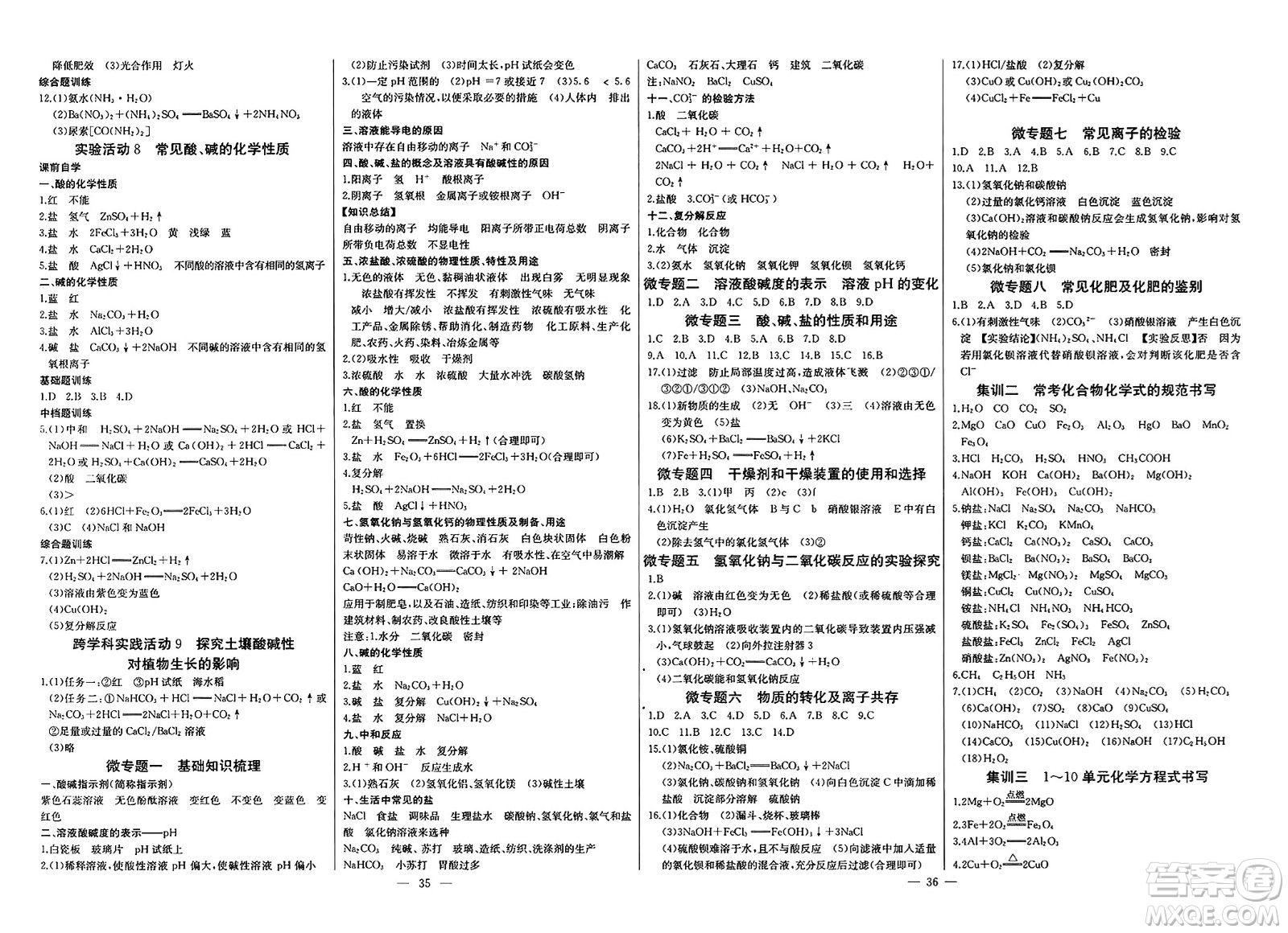 長江少年兒童出版社2025年春思維新觀察課時(shí)必練九年級(jí)化學(xué)下冊通用版答案