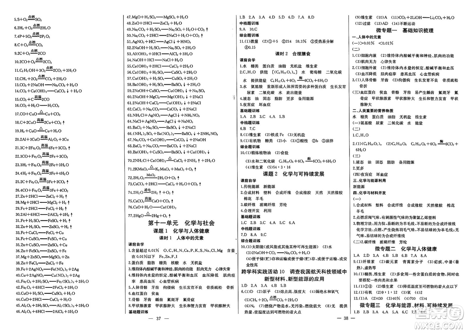長江少年兒童出版社2025年春思維新觀察課時(shí)必練九年級(jí)化學(xué)下冊通用版答案
