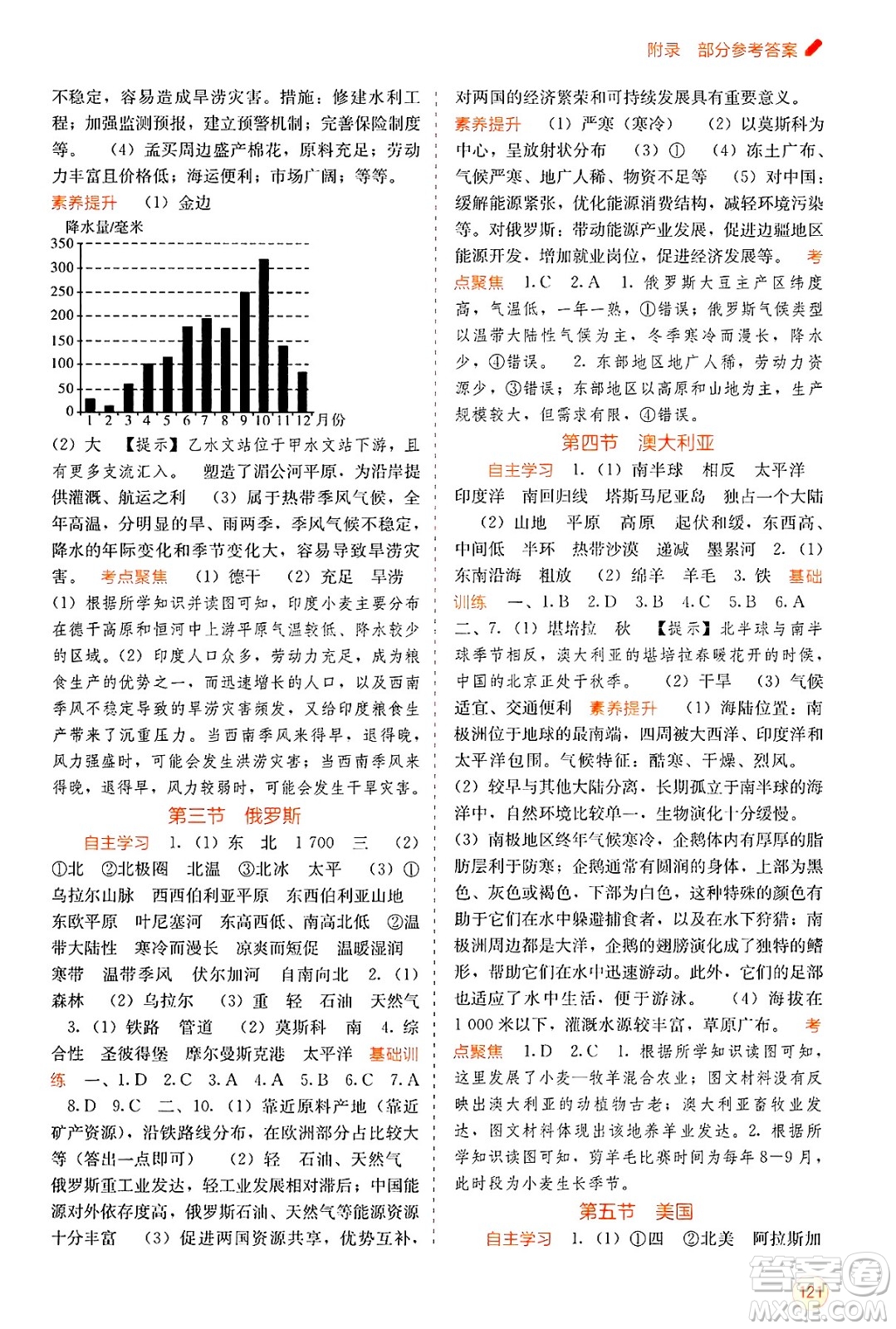 廣西教育出版社2025年春自主學(xué)習(xí)能力測(cè)評(píng)七年級(jí)地理下冊(cè)商務(wù)星球版答案