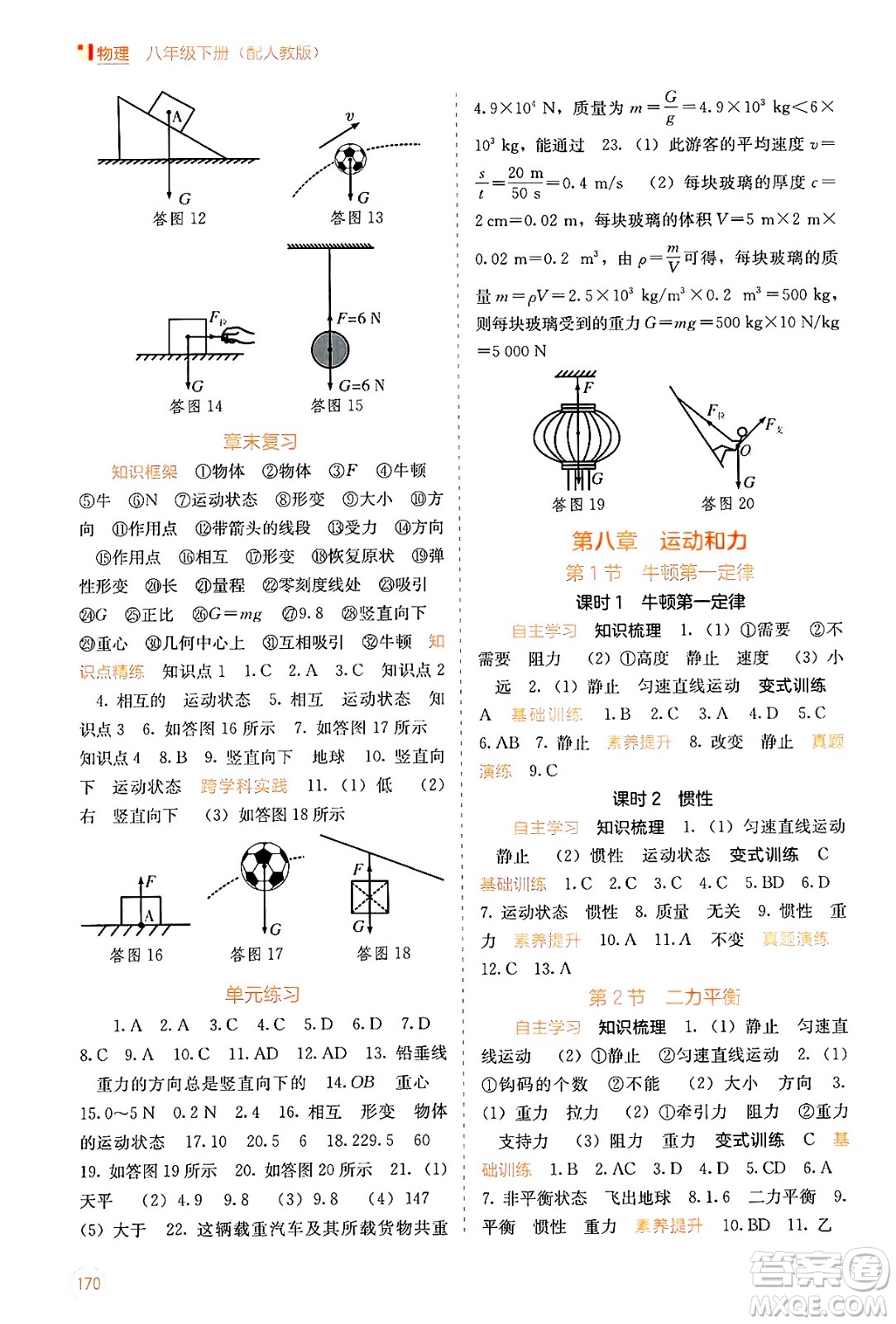 廣西教育出版社2025年春自主學(xué)習(xí)能力測(cè)評(píng)八年級(jí)物理下冊(cè)人教版答案