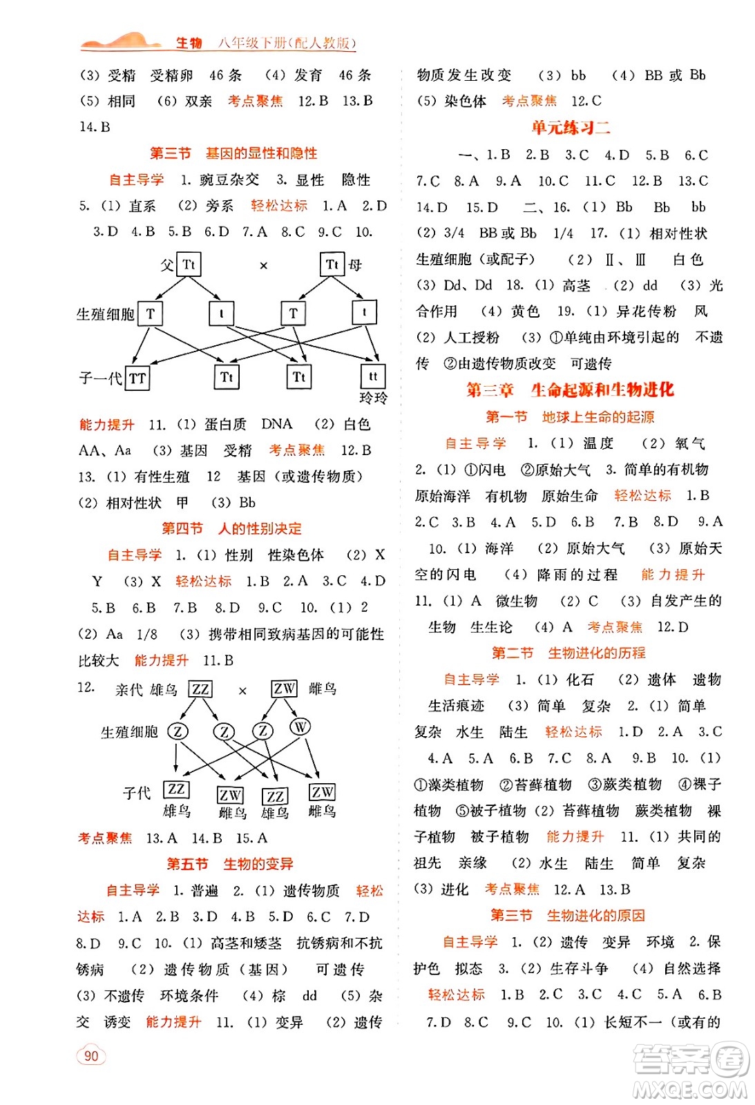 廣西教育出版社2025年春自主學(xué)習(xí)能力測評(píng)八年級(jí)生物下冊(cè)人教版答案